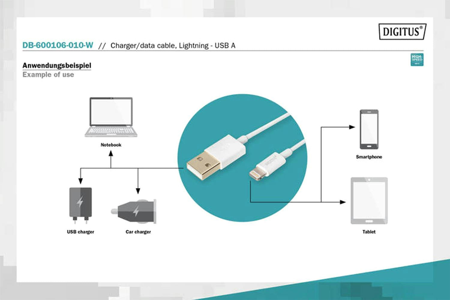 Digitus iPhone Lightning to USB-A Charger Cable | 1m-8