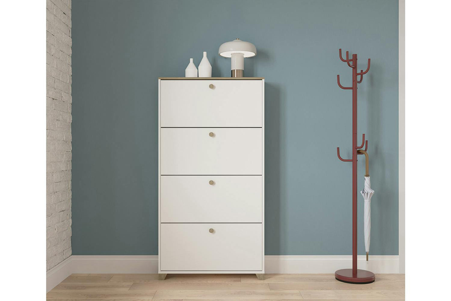 Izzy Shoe Storage Cabinet | 4 Drawer | White/Oak Effect-3