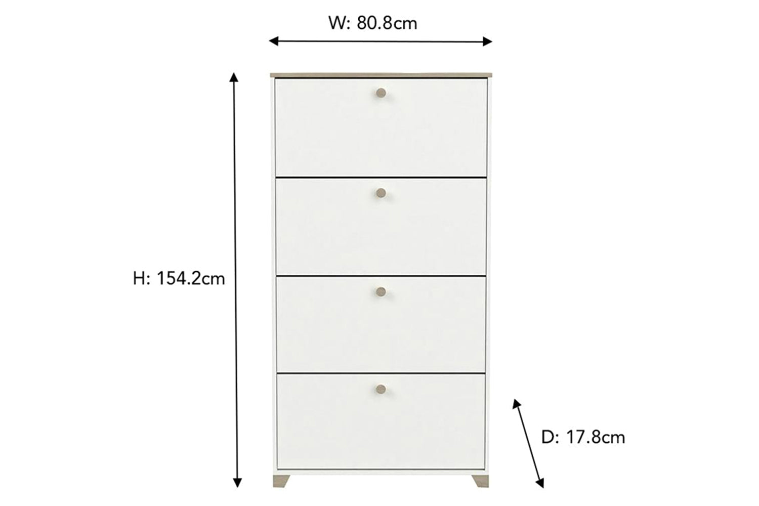 Izzy Shoe Storage Cabinet | 4 Drawer | White/Oak Effect-4