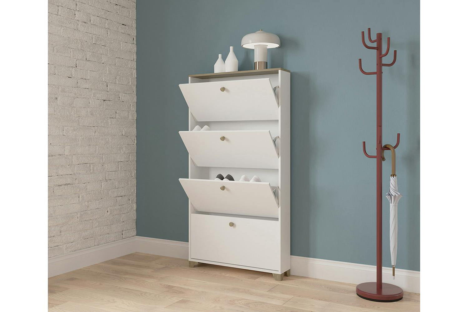 Izzy Shoe Storage Cabinet | 4 Drawer | White/Oak Effect-7