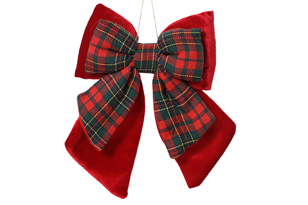 Bow with Checked Pattern | Oxblood Red | 23cm