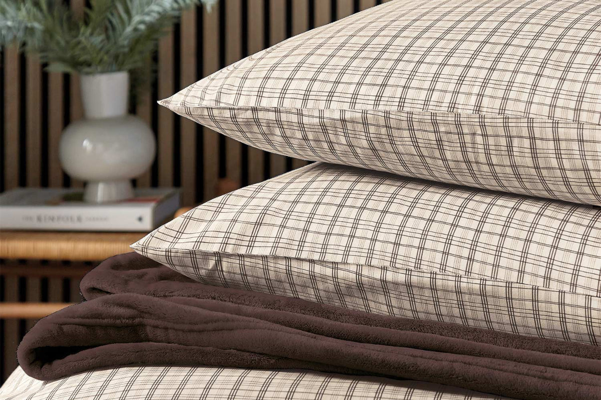 Calico & Chalk | Tranquil Check Duvet Cover Set | Chocolate | Super King-4