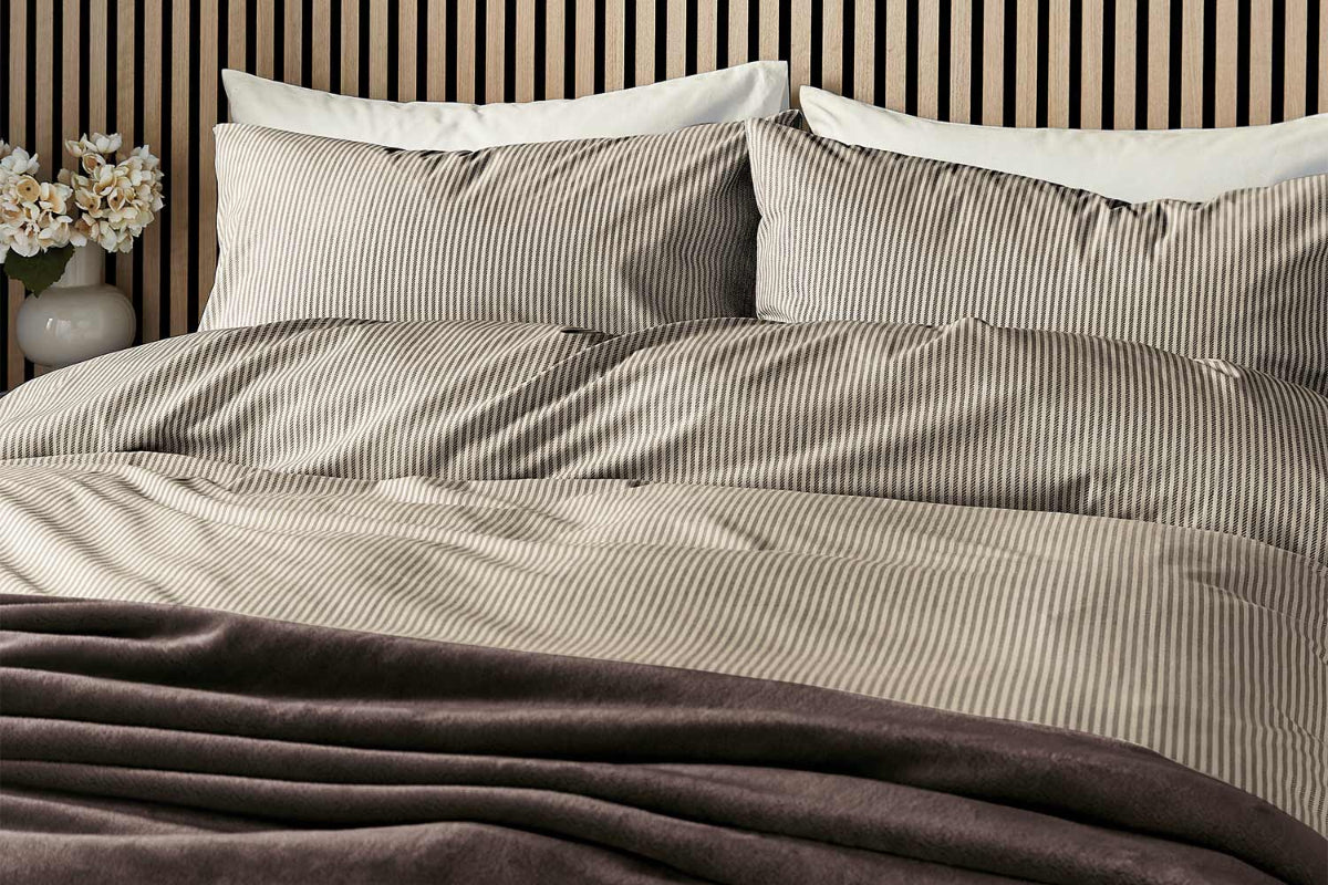 Calico & Chalk | Twill Stripe Duvet Cover Set | Chocolate | Super King-3