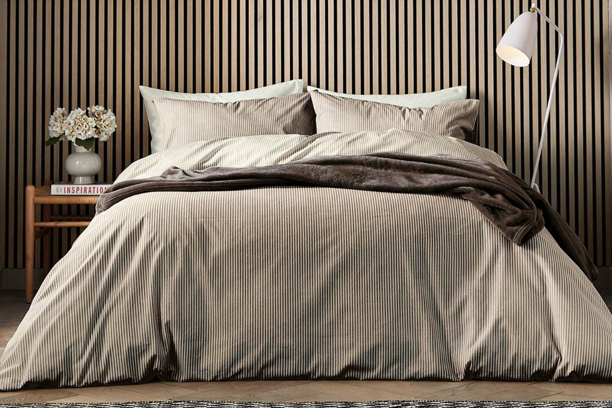 Calico & Chalk | Twill Stripe Duvet Cover Set | Chocolate | Super King
