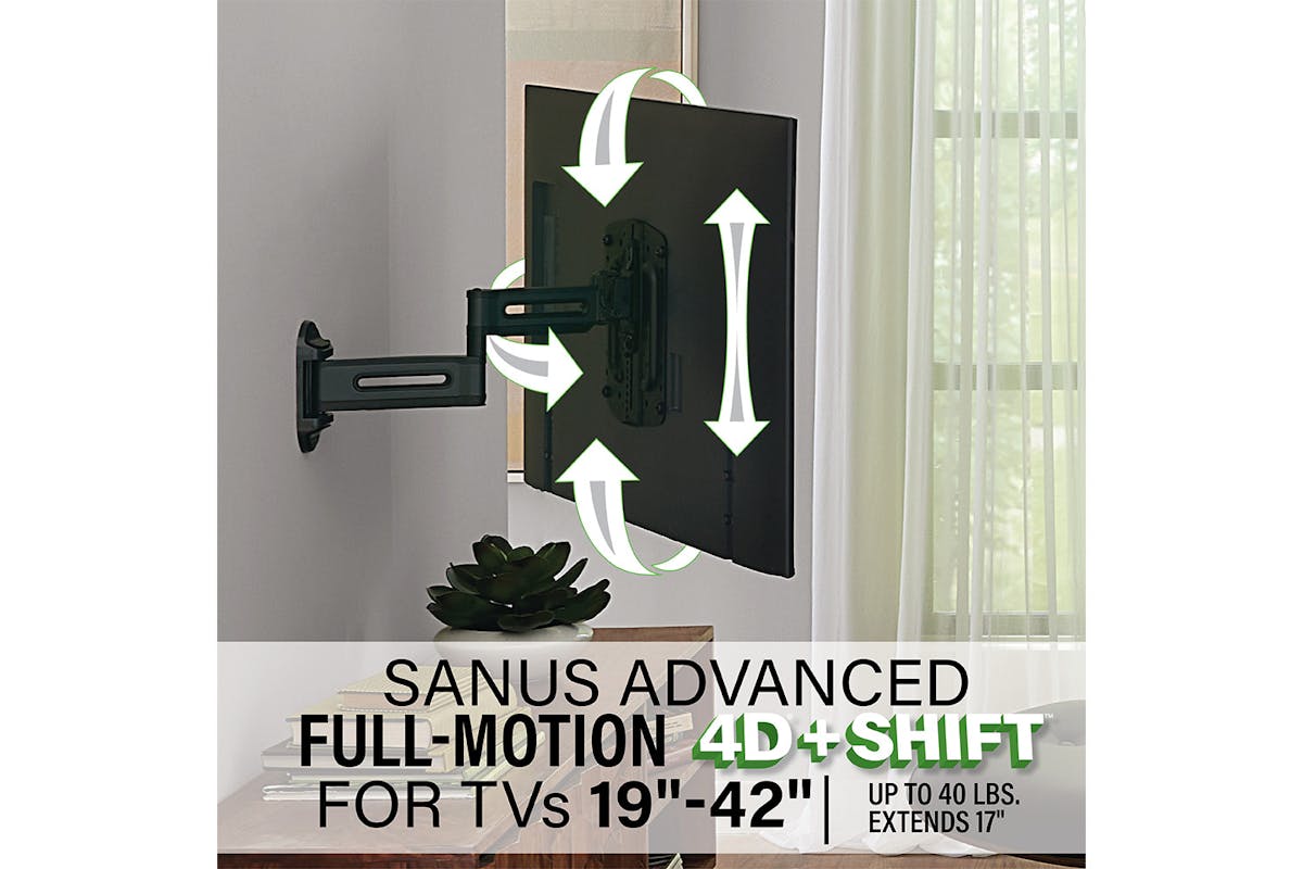 SANUS Advanced Full-Motion 4D Shift for 19" - 43"|  TV Wall Mount | VSF917-B2-3