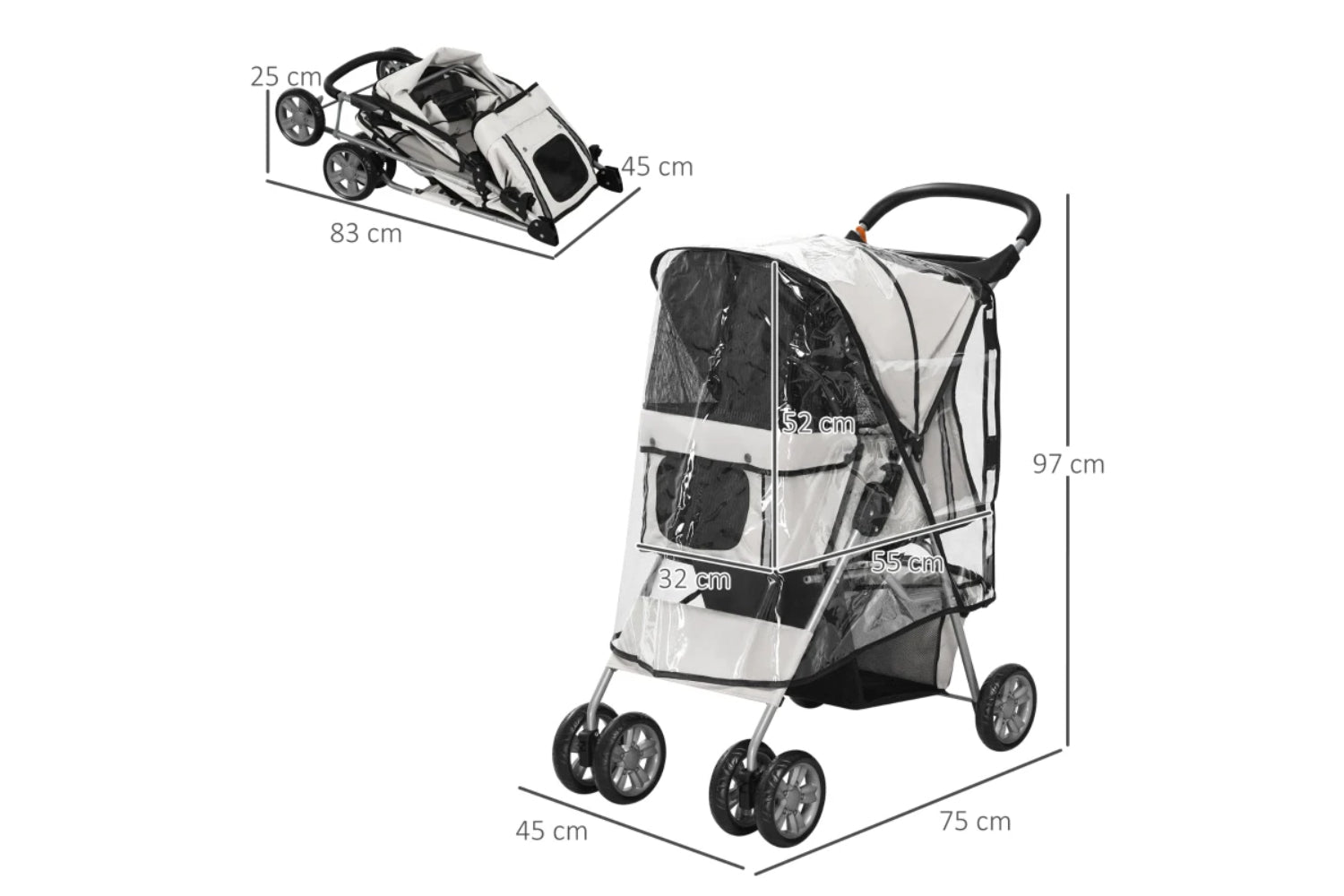 PawHut Foldable Pet Stroller | Grey-7