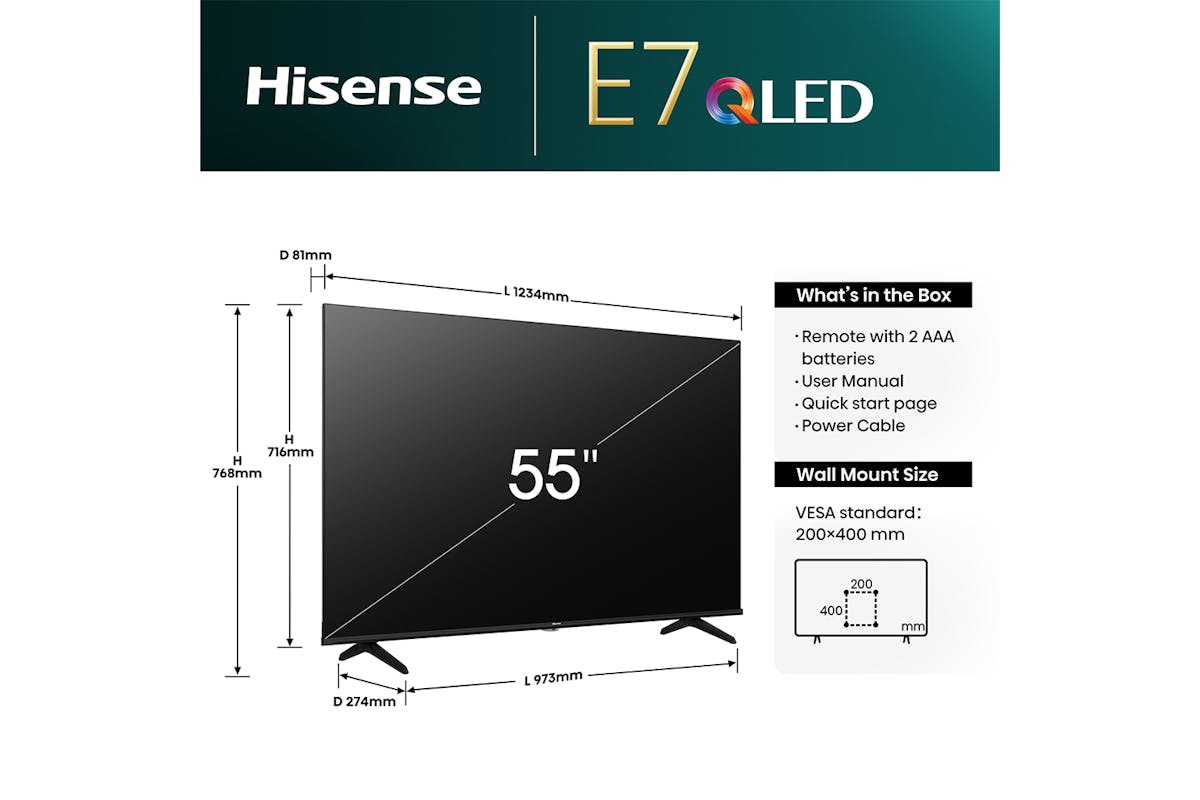 Hisense 55" E7 Pro 4K QLED HDR 144HZ Smart TV | 55E71NQPR-4
