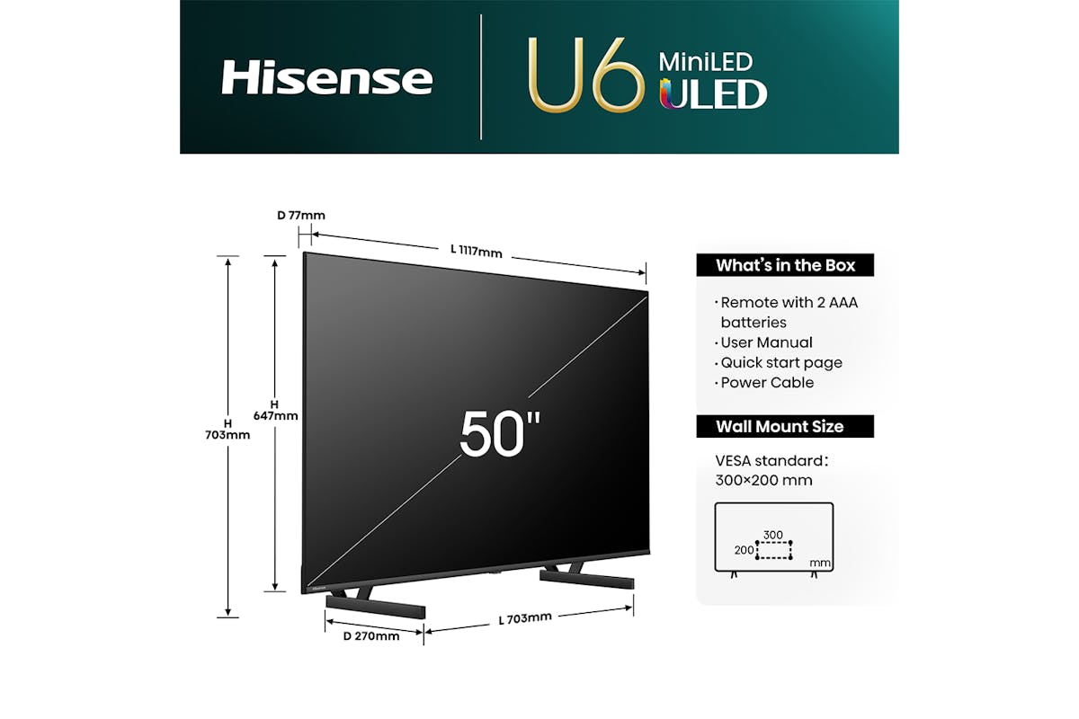 Hisense 50" U6 Mini LED Smart TV| 50U61NQ-4
