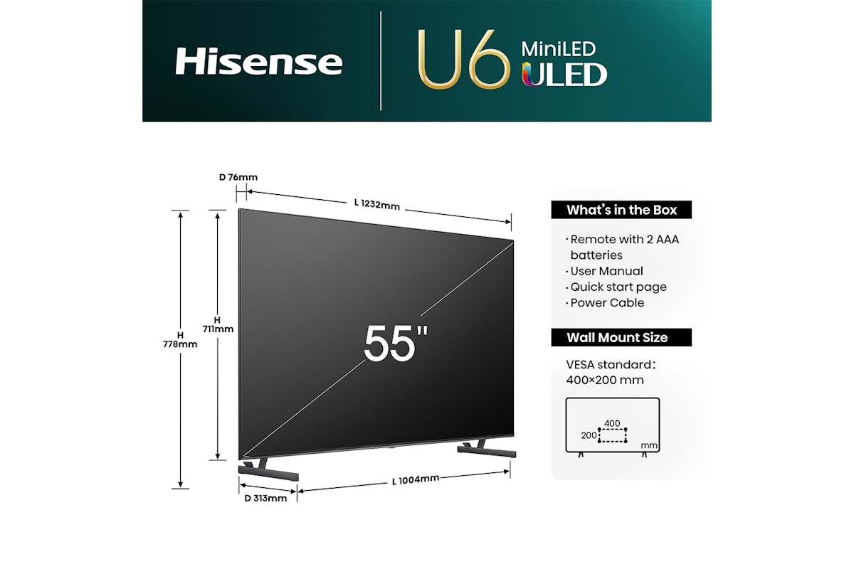 Hisense 55" U6 Mini LED Smart TV | 55U61NQ-4