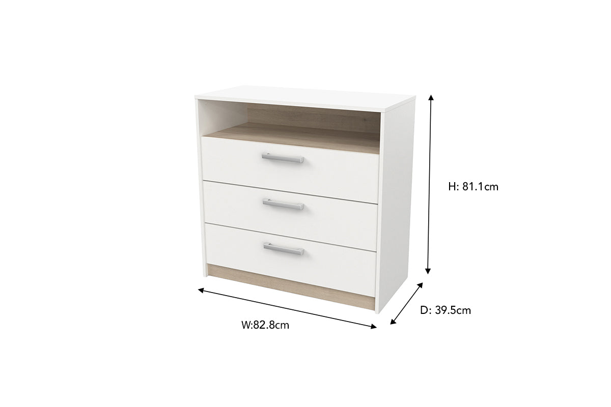 Watson Chest of Drawer | 3 Drawer + Shelf | White-3