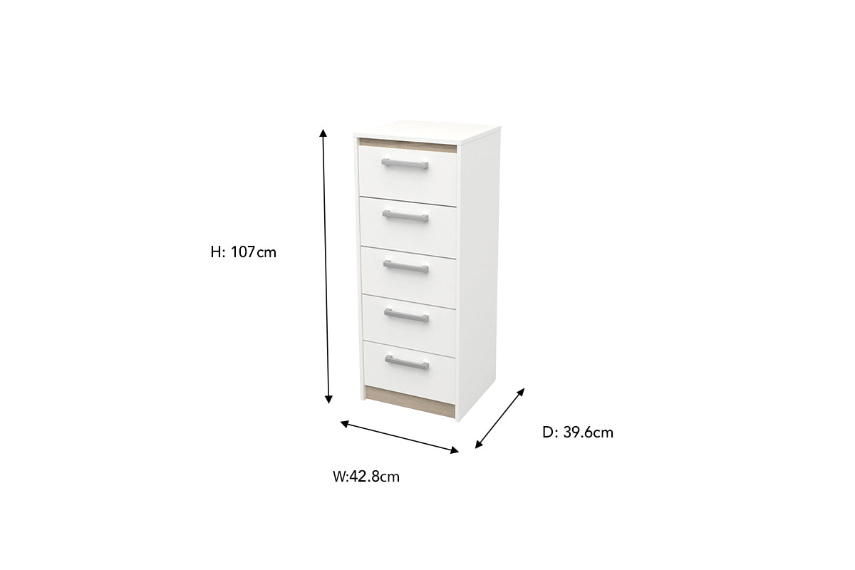 Watson TallBoy | 5 Drawer | White-2