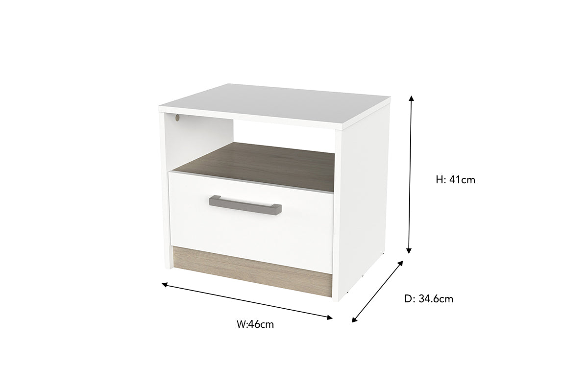 Watson Bedside Locker | 1 Drawer + Shelf | White-2