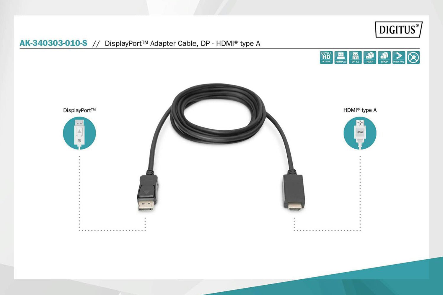 Digitus HDMI Type-A to DisplayPort Adapter Cable | 1m-5