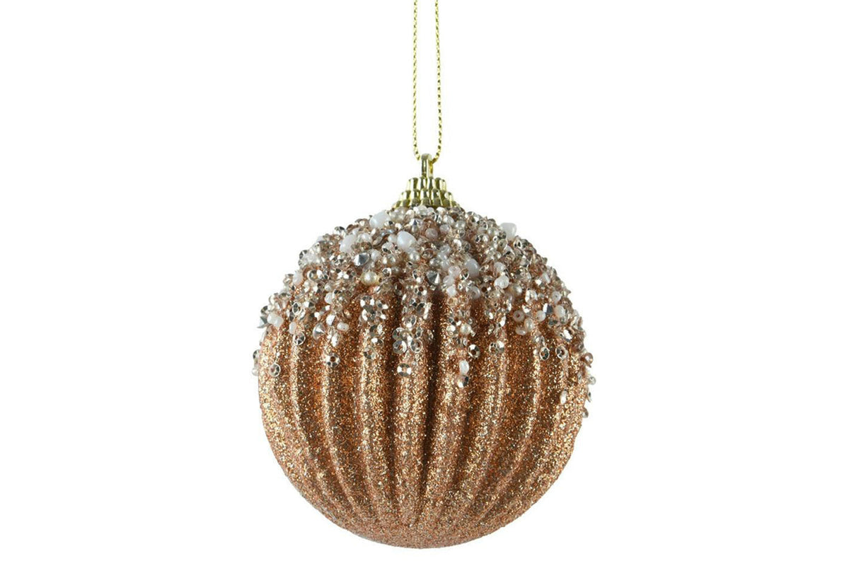 Christmas Decoration | 8cm Shatterproof Bauble | Pearl/Brandy