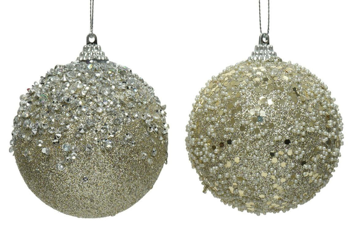 Christmas Decoration | 10cm Shatterproof Bauble | Champagne | Sold Individually – Random Style