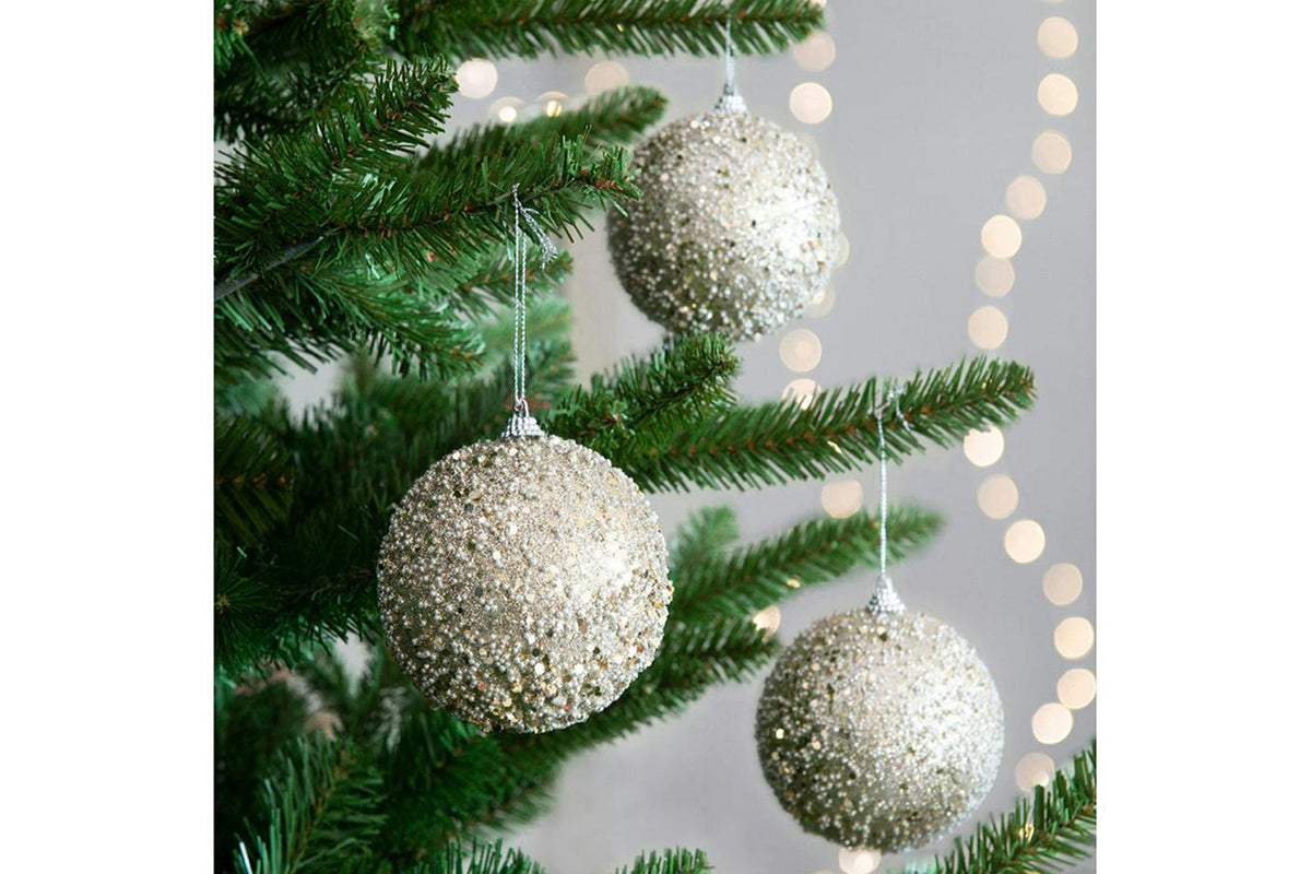 Christmas Decoration | 10cm Shatterproof Bauble | Champagne | Sold Individually – Random Style-2