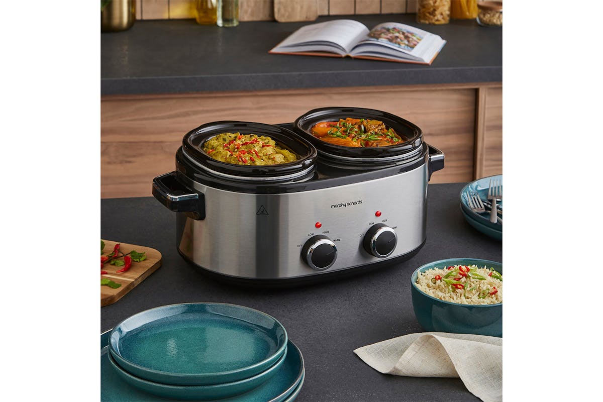 Morphy Richards DuoServe 3.8L Double Pot Slow Cooker | 462000 | Brushed Stainless Steel-2