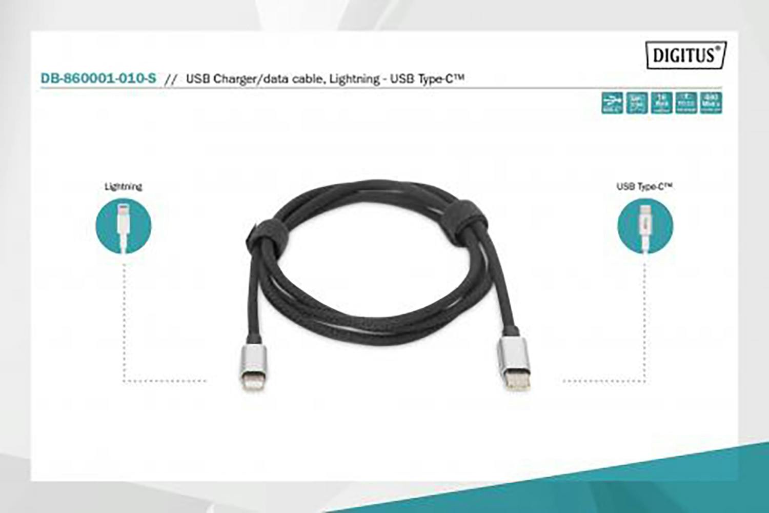 Digitus Lightning to USB-C Data and Charging Cable | 1m | Set of 2-4