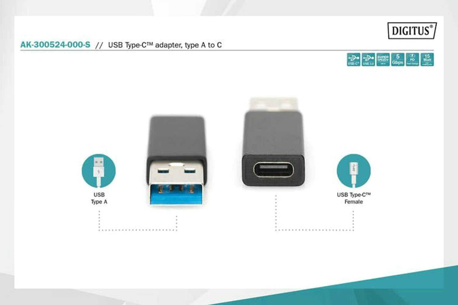 Digitus USB Type-A to Type-C Adaptor | Black-9