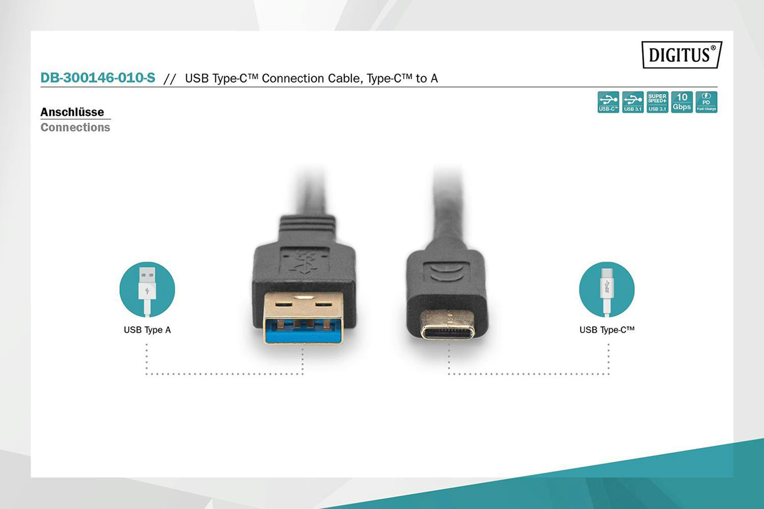Digitus Gen 2 USB-C to USB-A Connection Cable | 1m-6