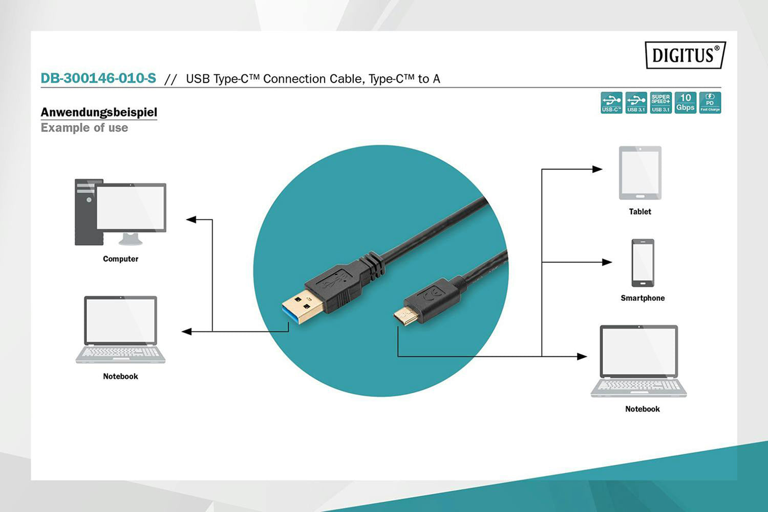 Digitus Gen 2 USB-C to USB-A Connection Cable | 1m-7
