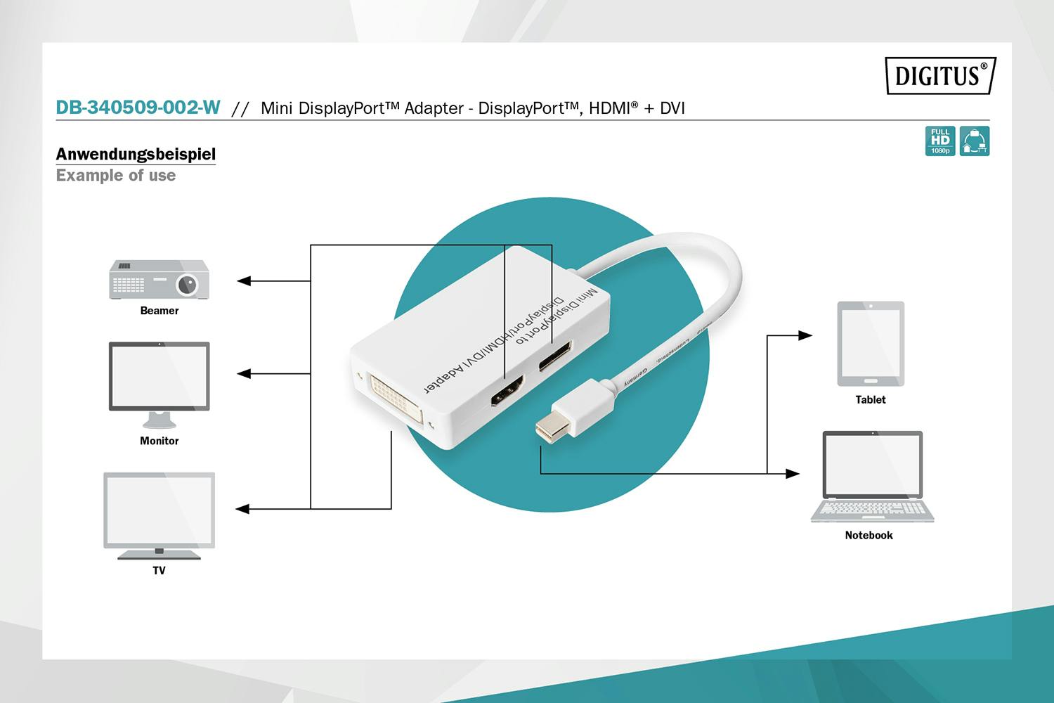 Digitus HDMI + DVI Mini DisplayPort Adapter | 0.2m-3