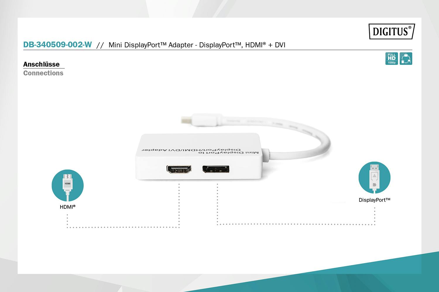Digitus HDMI + DVI Mini DisplayPort Adapter | 0.2m-6