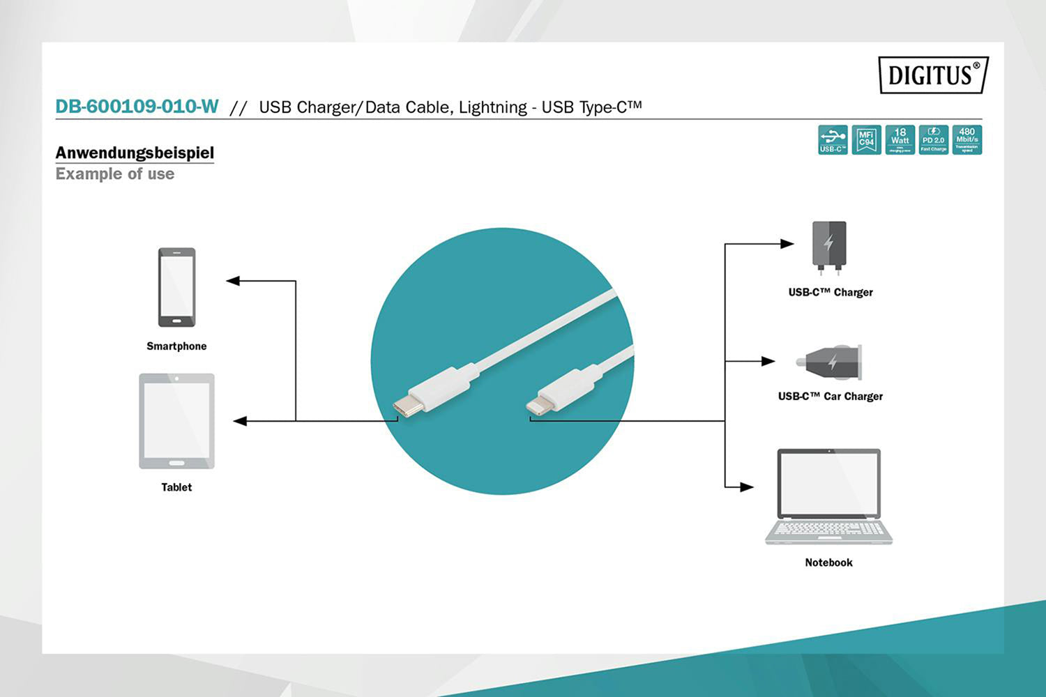 Digitus USB-C to Lightning Cable | 1m-7