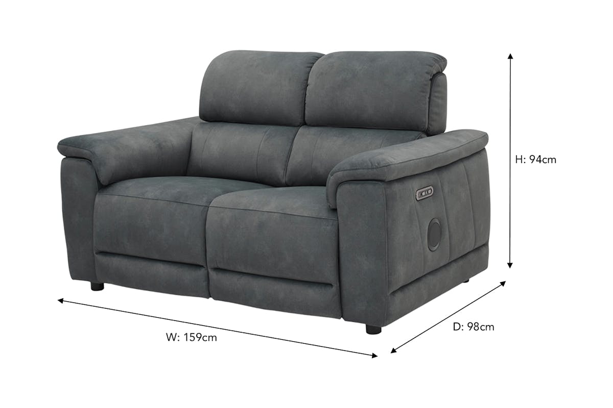 Tiago 2 Seater Sofa with Bluetooth Speaker | Power Recliner | Fabric | Grey-3