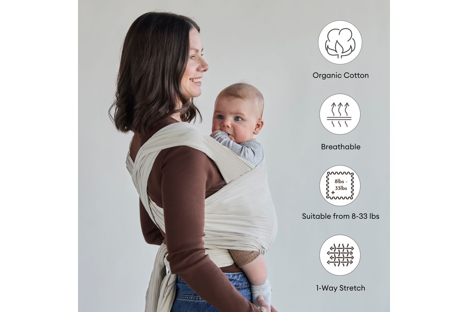 Stretchy Baby Wrap Organic Corduroy Ecru-5