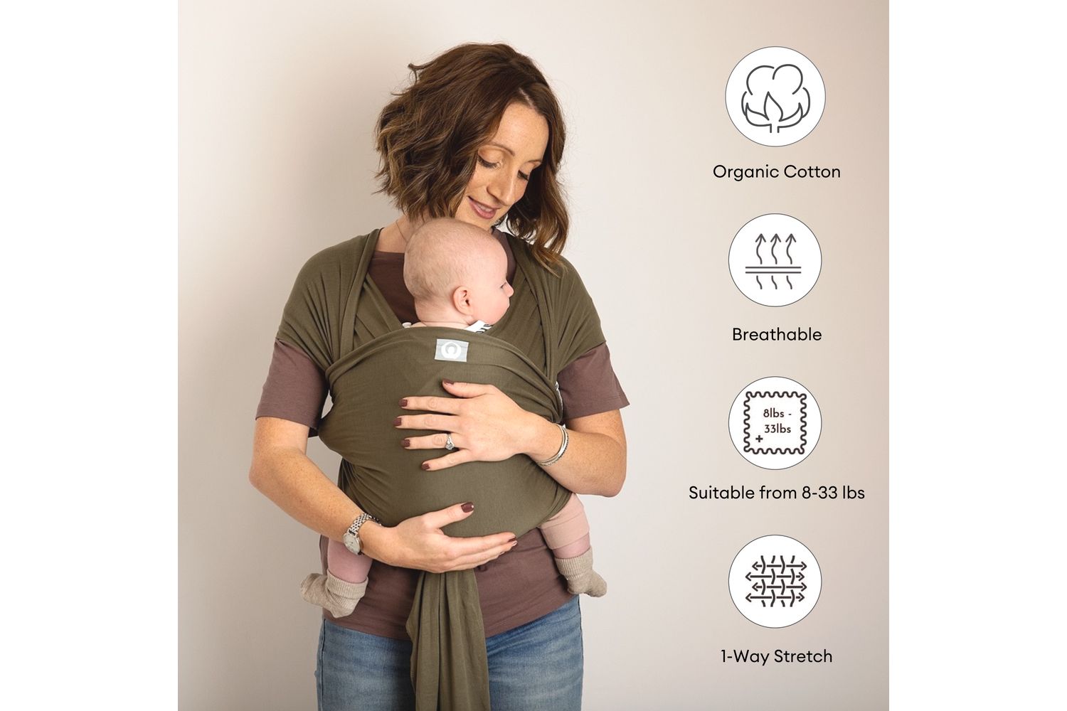Stretchy Baby Wrap Organic Cotton Forest Green-3