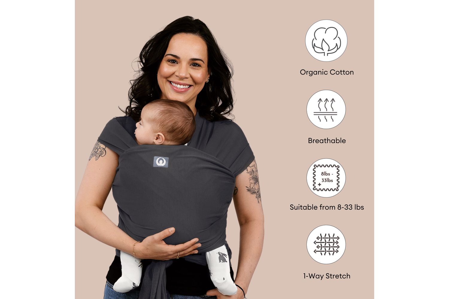 Stretchy Baby Wrap Organic Cotton Graphite-3