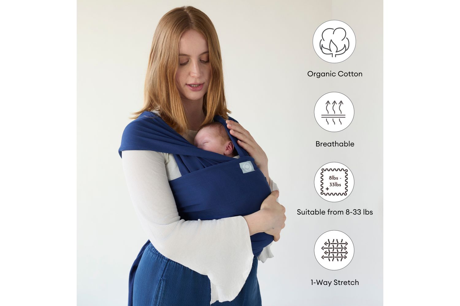 Stretchy Baby Wrap Organic Cotton Midnight Tide-5