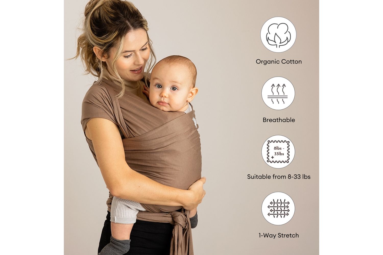 Stretchy Baby Wrap Organic Cotton Nutmeg-3