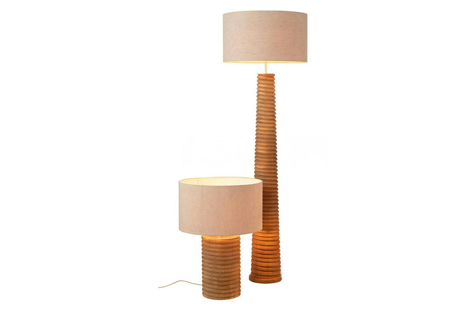 Wooden Threaded Table Lamp | Brown/Beige-5