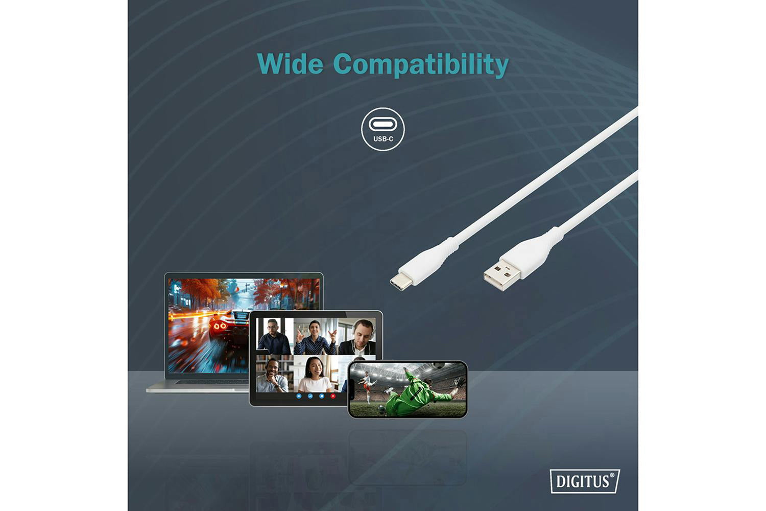 Digitus USB-C to USB-A Silicone Connection Cable  | 1m | White-12