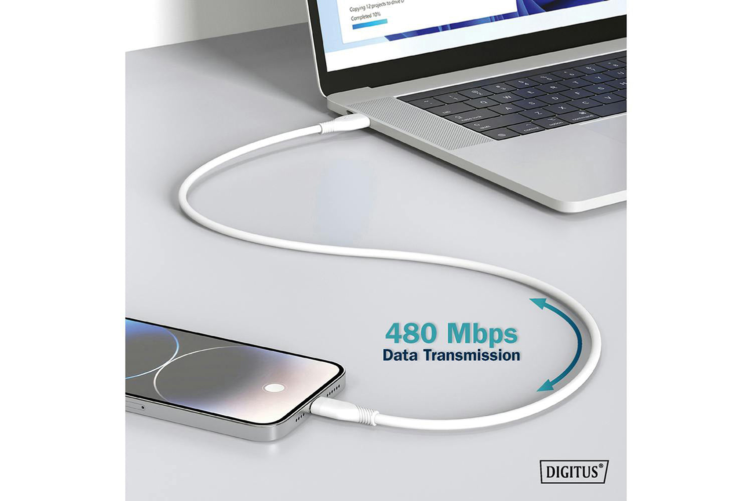 Digitus USB-C to USB-A Silicone Connection Cable  | 1m | White-2