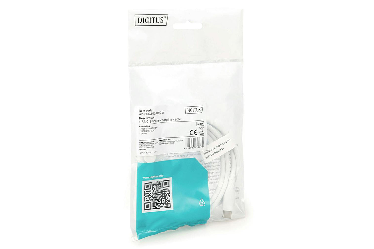 Digitus USB-C to USB-C Silicone Connection Cable  | 1m | White-12