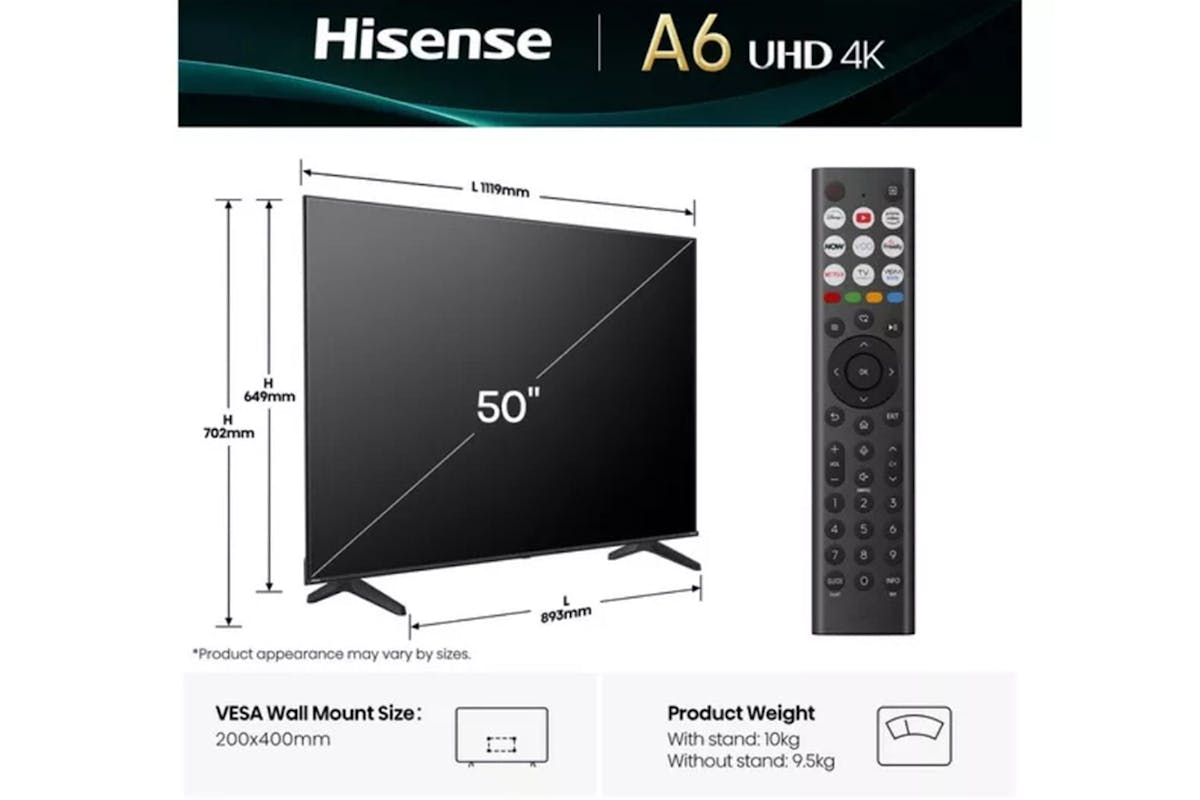 Hisense A6Q 50" LED 4K HDR Smart TV | 50A61Q-13