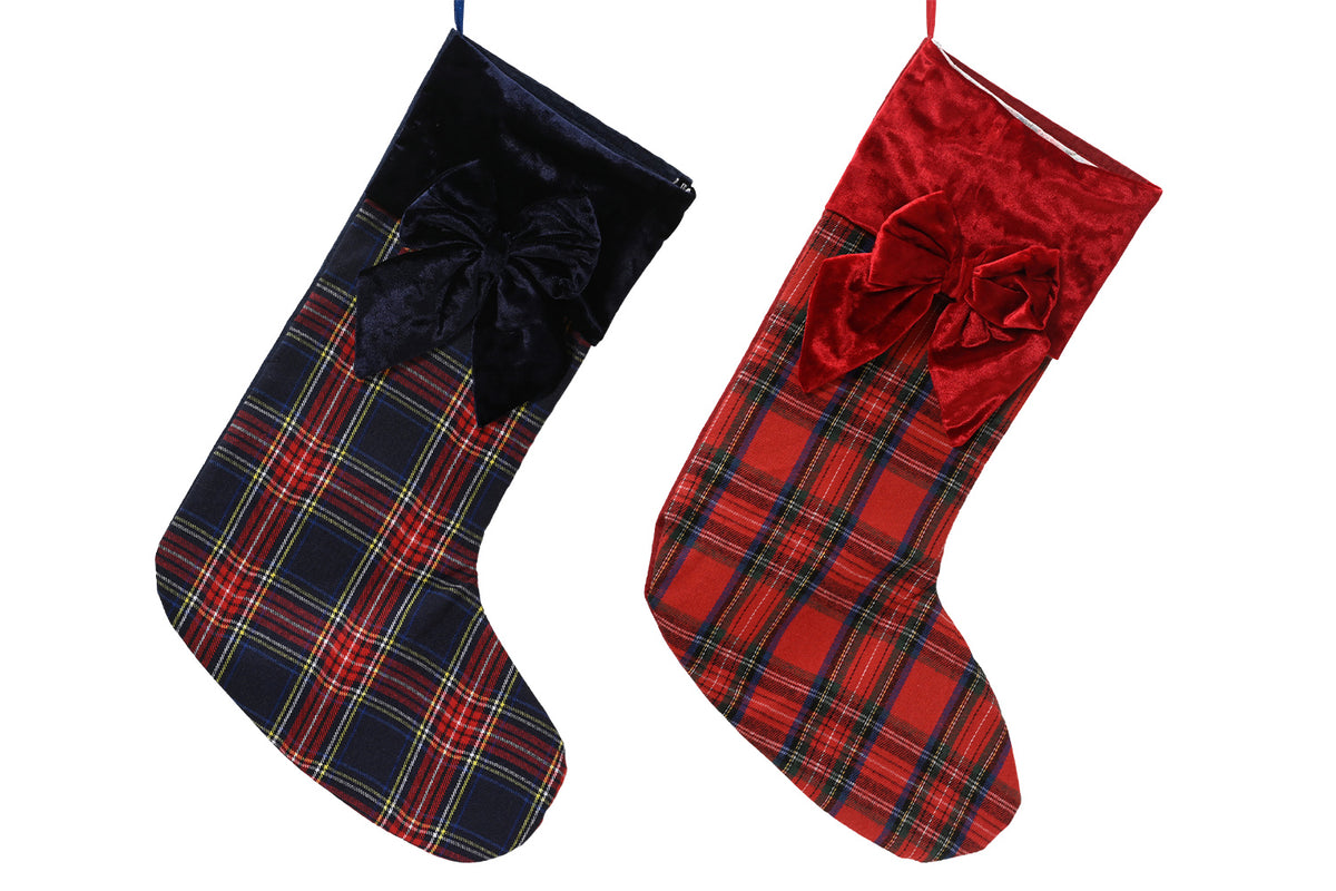 Stocking 2 Assorted Check | Oxblood Red/Navy | 43 cm