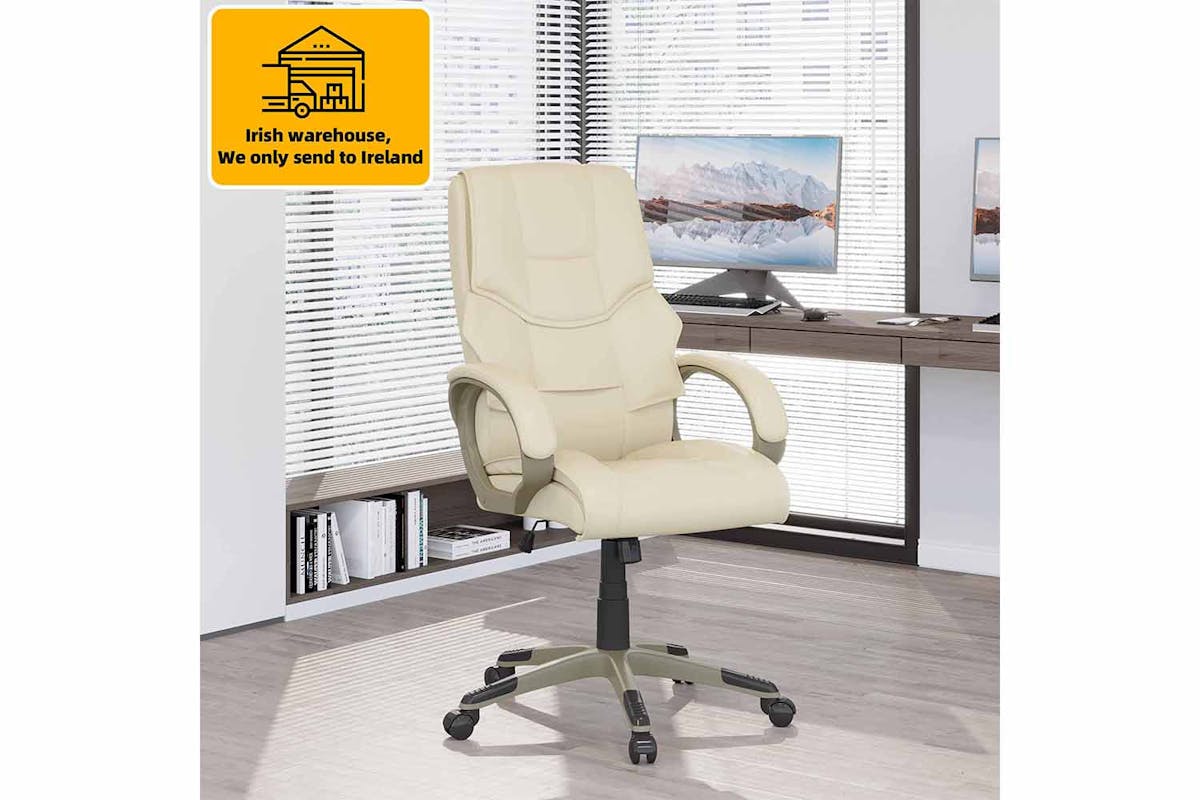 Homcom Height Adjustable Office Chair with Gold Effect | Cream-2