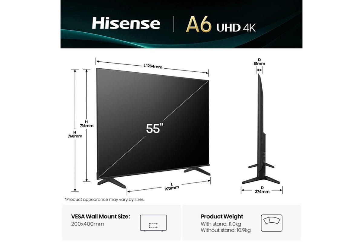 Hisense A6Q 55" LED 4K HDR Smart TV | 55A61Q-13