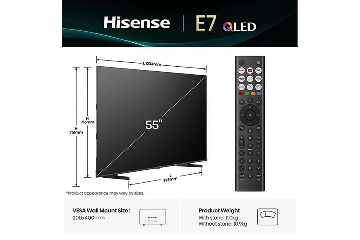 Hisense E7Q 55" 4K Ultra HD QLED Smart TV (2025) | 55E71Q-2