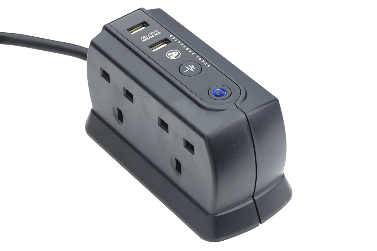 MasterPlug 4 Socket Compact Surge USB Extension Lead | 58-SRGDU41MB2-2