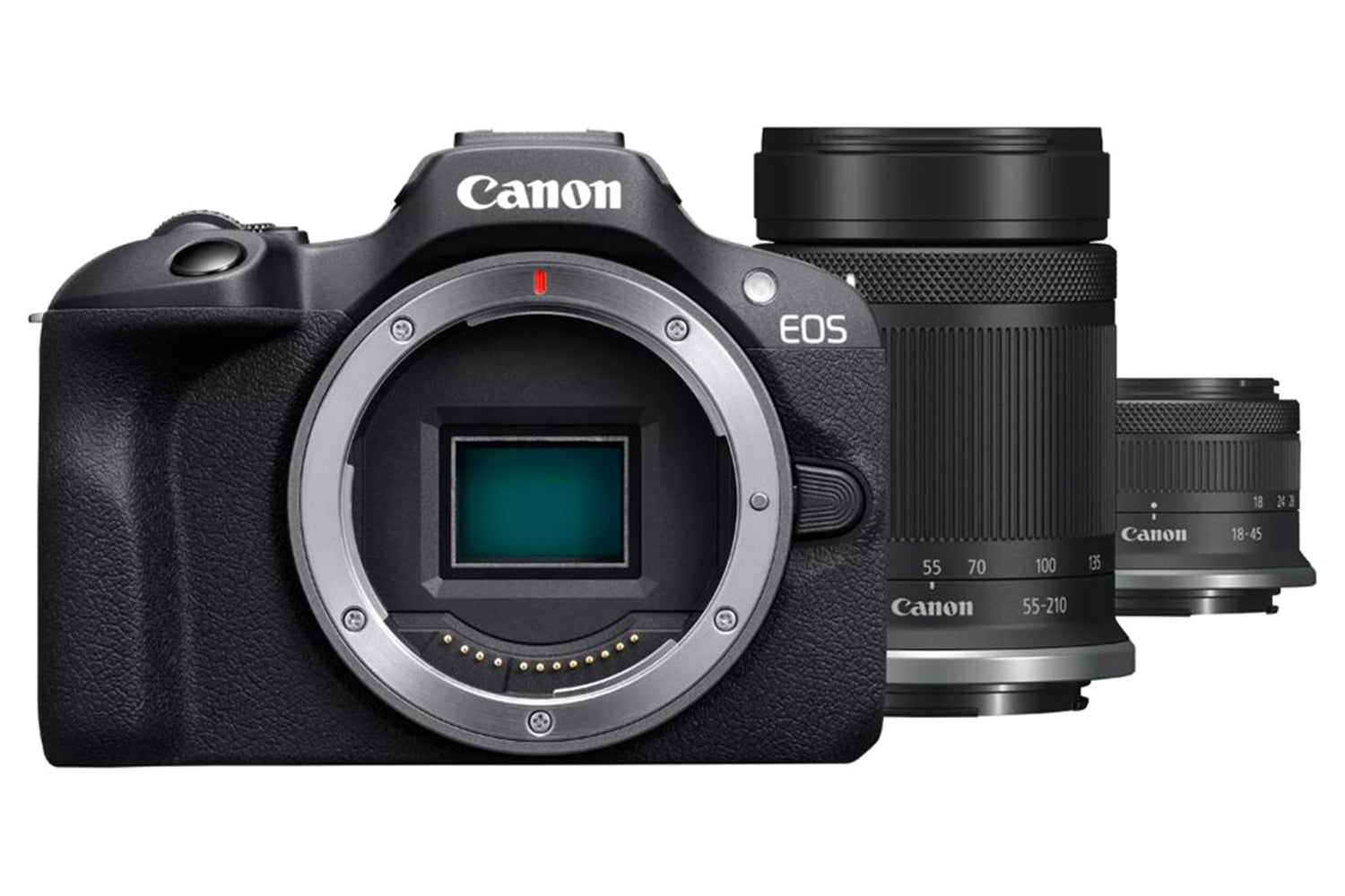 Canon EOS R100 + RF-S 18-45mm IS STM Lens + RF-S 55-210mm IS STM Lens Mirrorless Camera | Black
