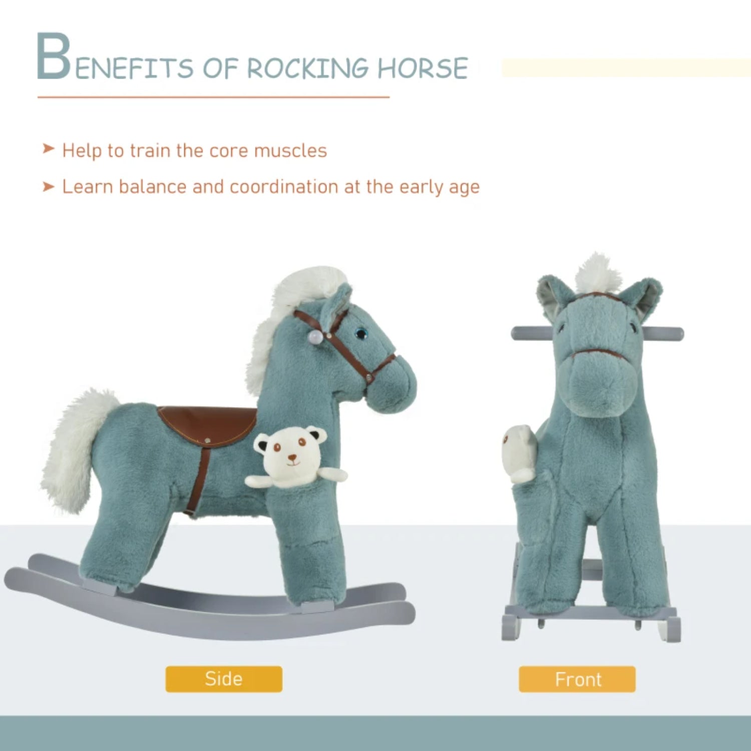 Homcom Childrens Rocking Horse Animal Rocker Toy | Blue-3