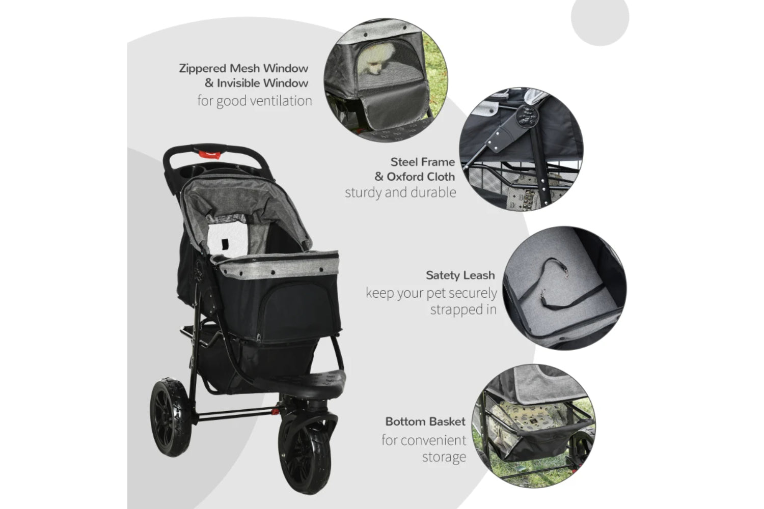 PawHut Folding Pet Stroller | Grey/Black-2