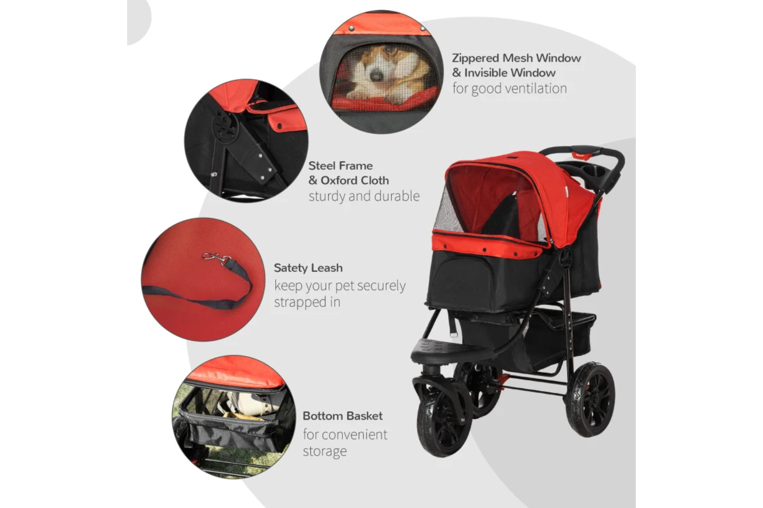PawHut Oxford Cloth Pet Stroller | Red/Black-2