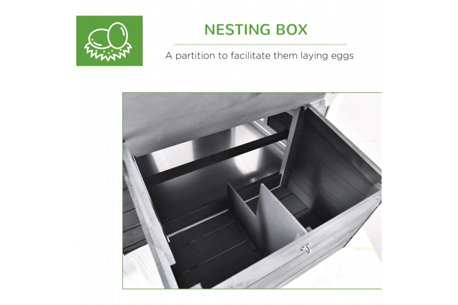 PawHut Wooden Chicken Coop Poultry House | Grey/White-2