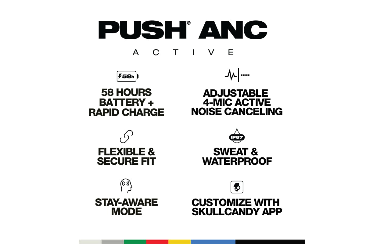 Skullcandy Push ANC Active True Wireless Earbuds with Active Noise Cancelling | Black/Orange-6
